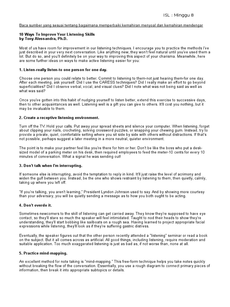 10 Ways To Improve Your Listening Skills by Tony Alessandra, PH.D | PDF ...
