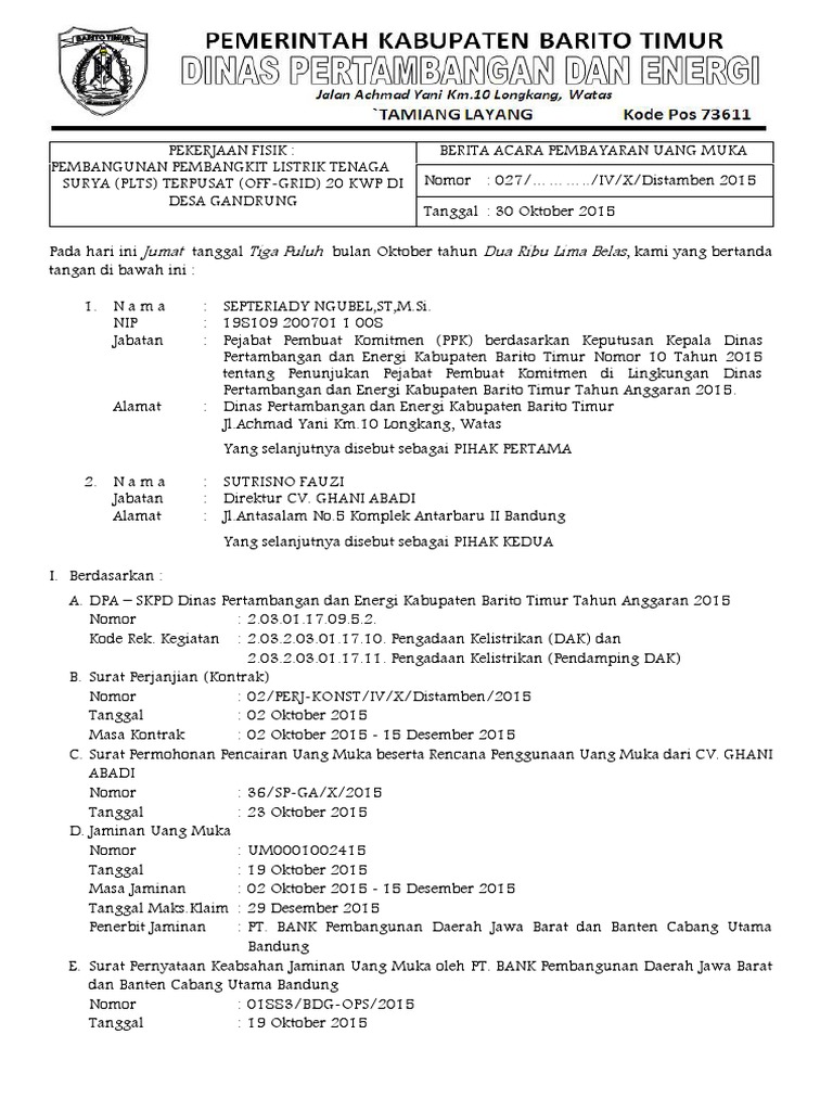 Berita Acara Pembayaran Uang Muka
