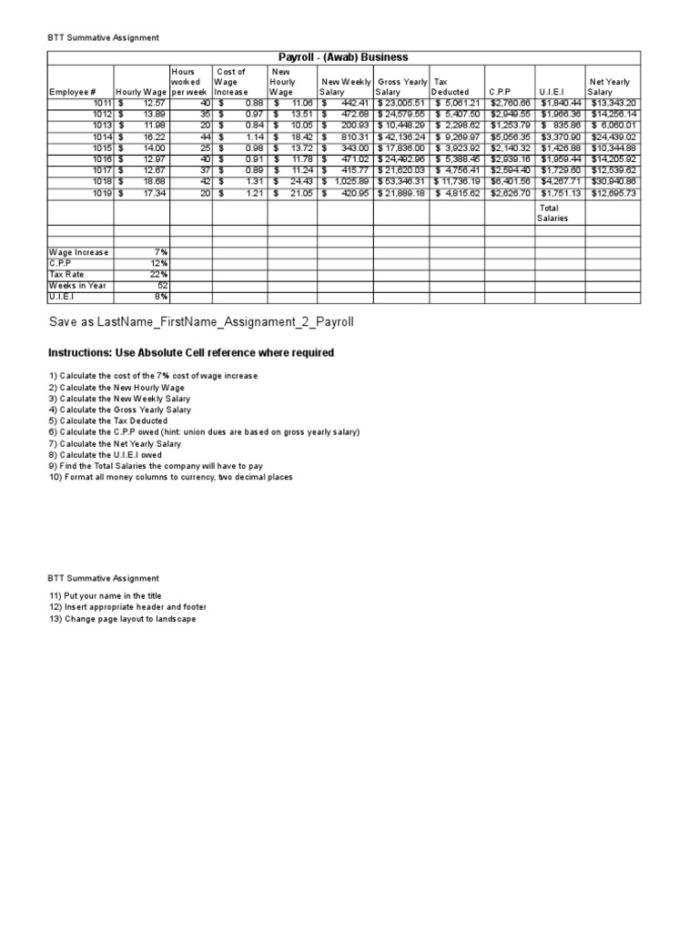 Payroll Calculation Assignment | PDF