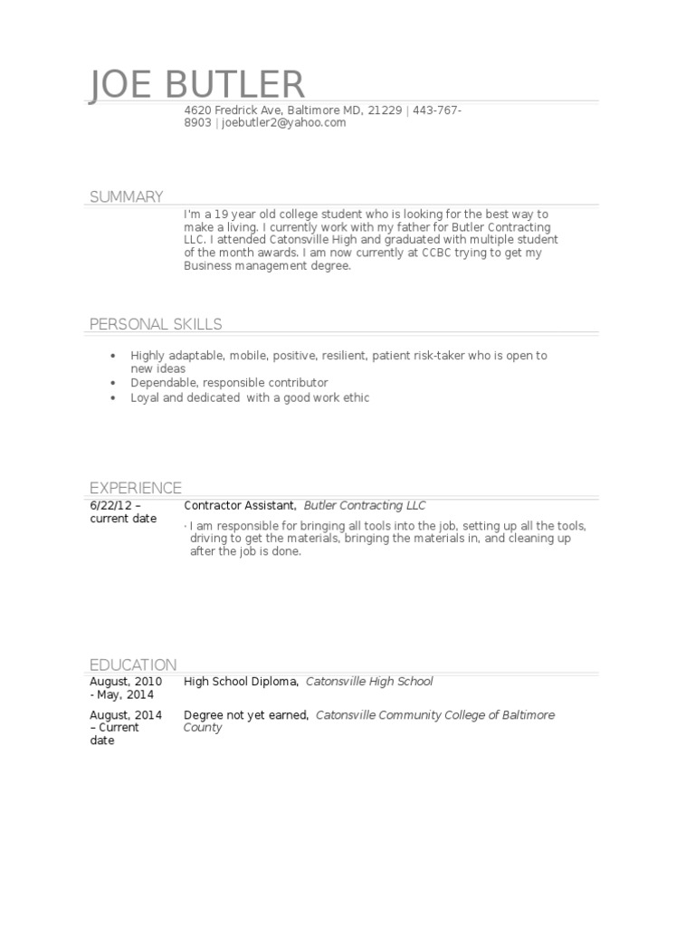 Joe Butler's Professional Profile | PDF