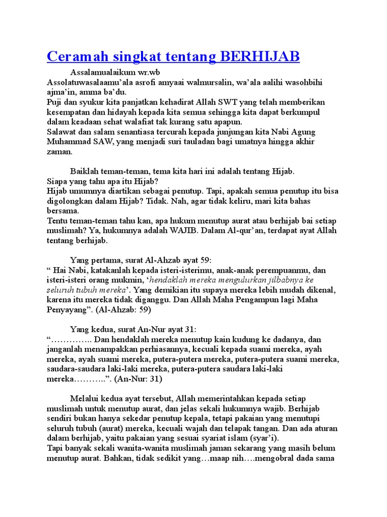 Ceramah Singkat Tentang BERHIJAB
