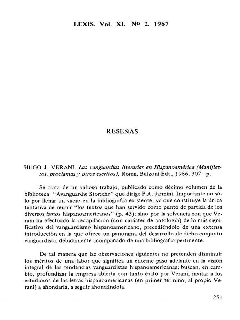 HUGO J. VERANI. Las Vanguardias Literarias en Hispanoamérica | PDF ...