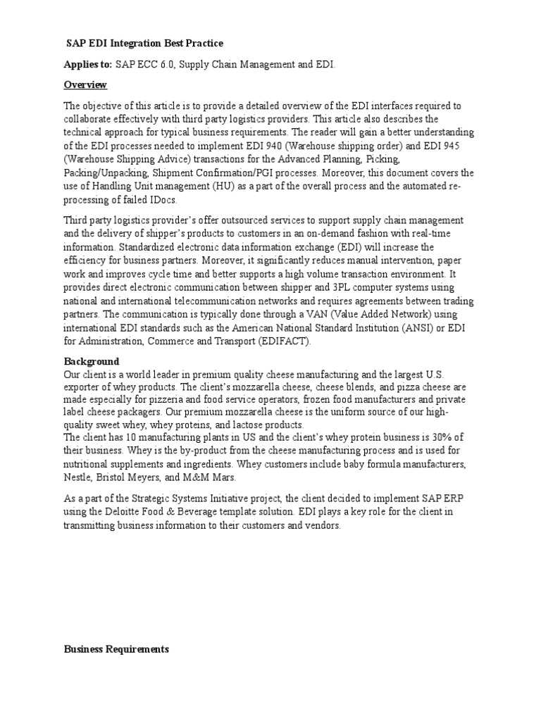 EDI 940 & 945 Integration in SAP | PDF | Electronic Data Interchange ...