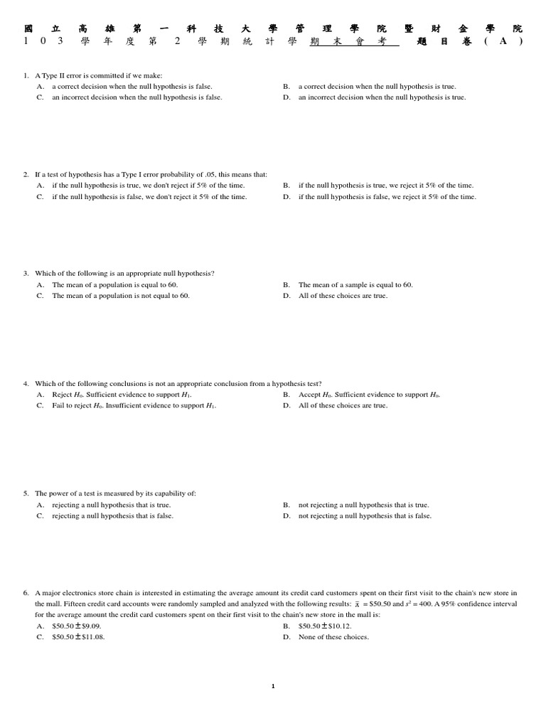 Statistics Exam for University Students | PDF | Normal Distribution ...