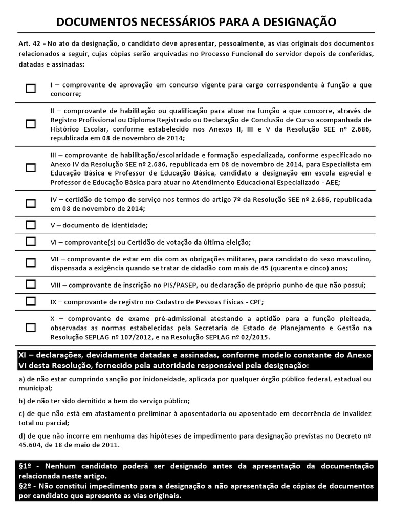 Documentos Necessários para Designação 2025 | PDF