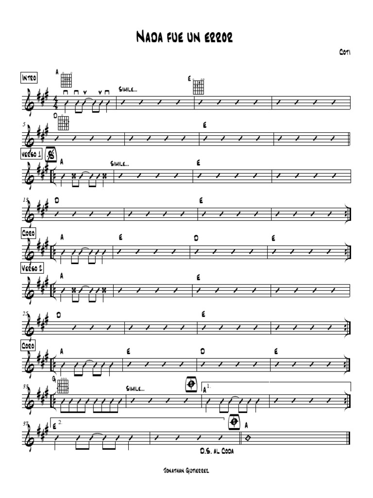 Nada Fue Un Error de Coti Acordes Chart Guitarra PDF