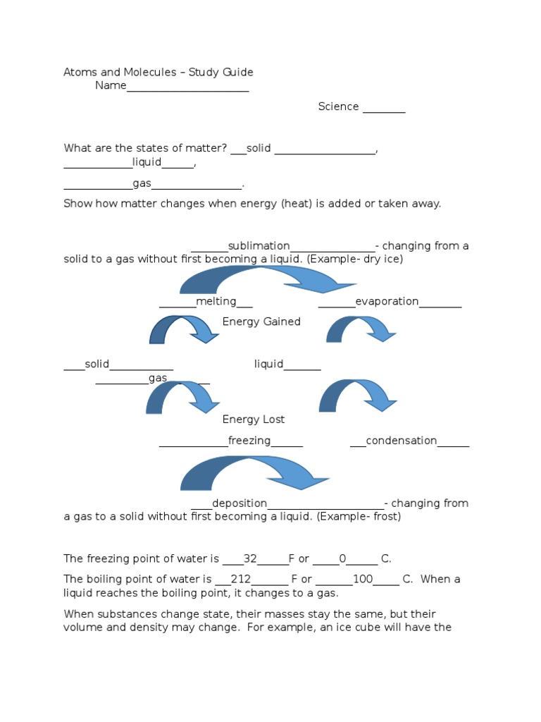 atoms and molecules- study guide- filled in | Atoms | Chemical Elements