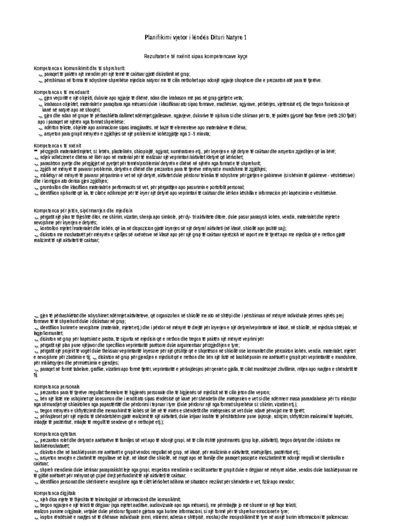 Plani Dituri Natyre 1 | PDF