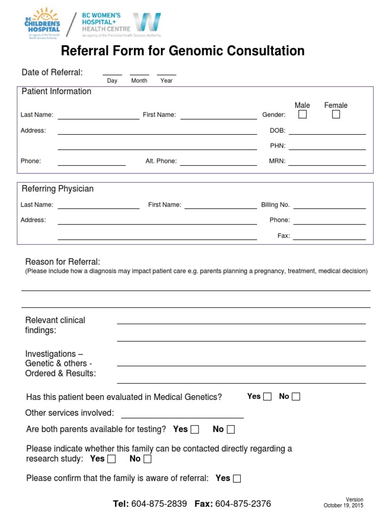 Referral Form - Genomic Consultation October 2015-Fillable Form | PDF ...