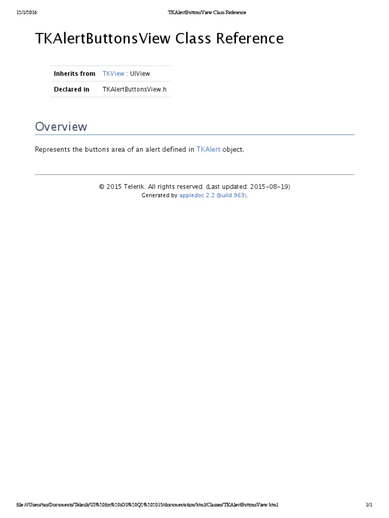 TKAlertButtonsView Class Reference | PDF | Computers