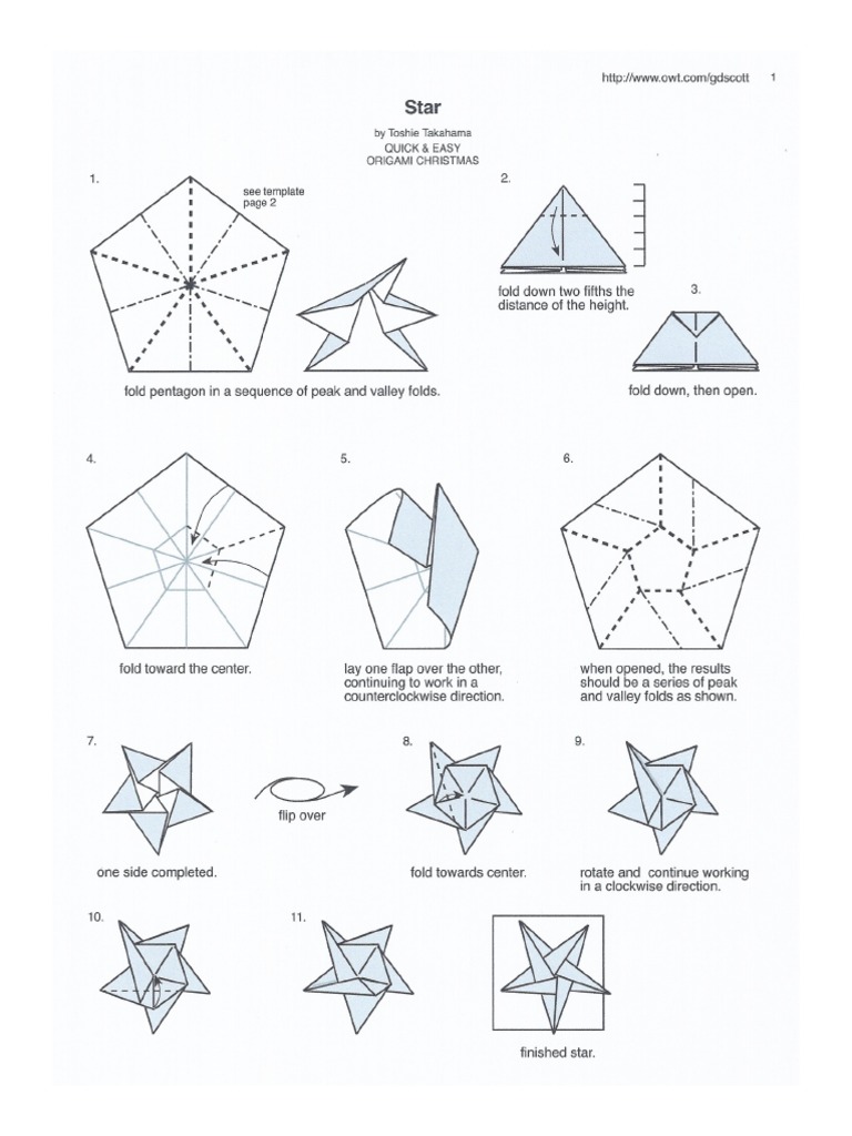 Origami Five Point Star Diagram and Pentagon Template
