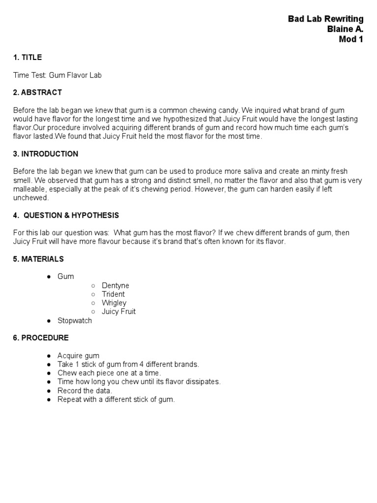 Title: Bad Lab Rewriting Blaine A. Mod 1 | PDF | Cooking, Food & Wine ...