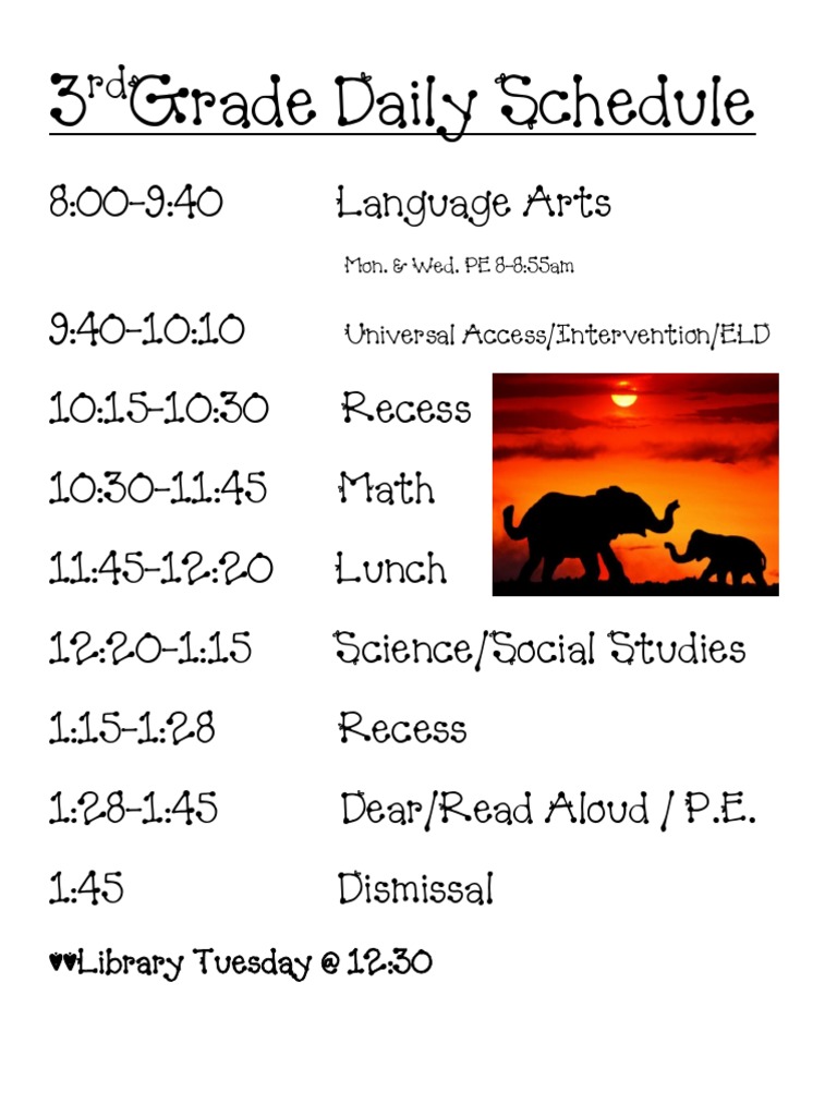 3rd Grade Daily Class Schedule | PDF