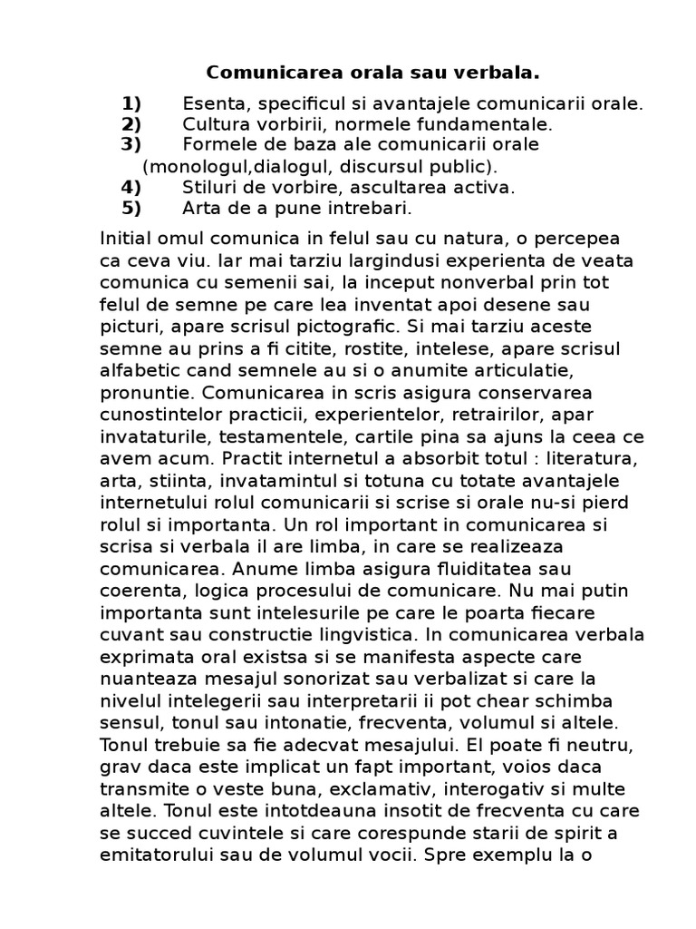 Comunicarea Orala Sau Verbala | PDF