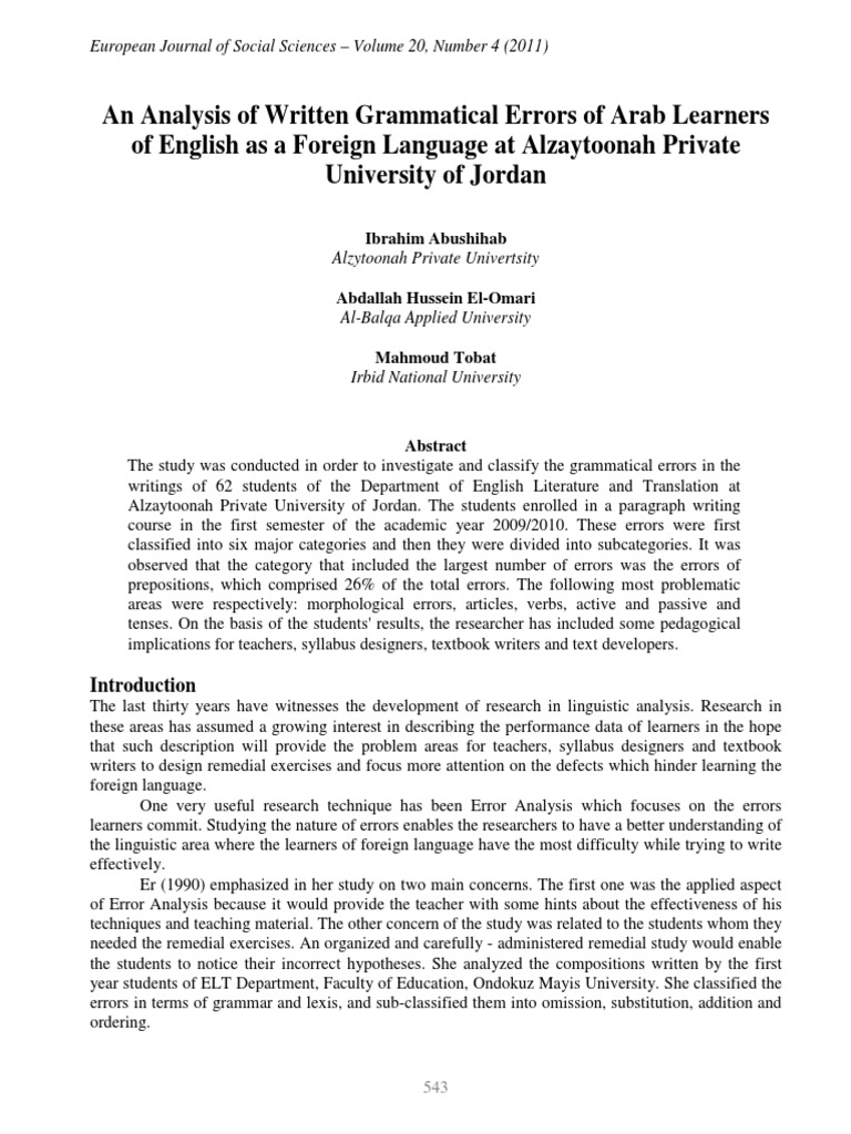 Grammatical Errors in Arab EFL Learners | PDF | Second Language ...