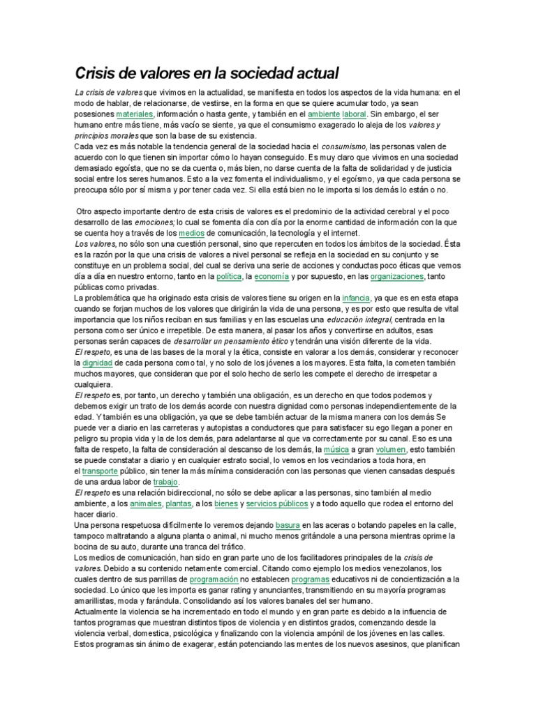 Crisis de Valores en la Sociedad Actual | PDF | Sociedad | Familia