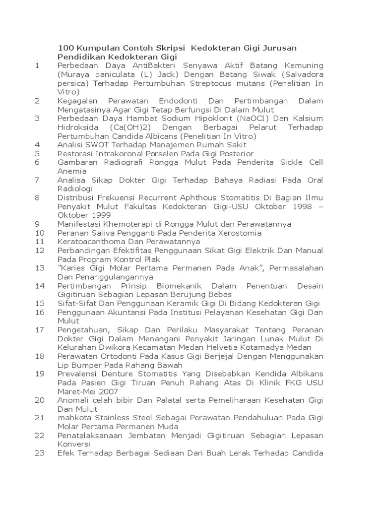 100 Kumpulan Contoh Skripsi Kedokteran Gigi Jurusan