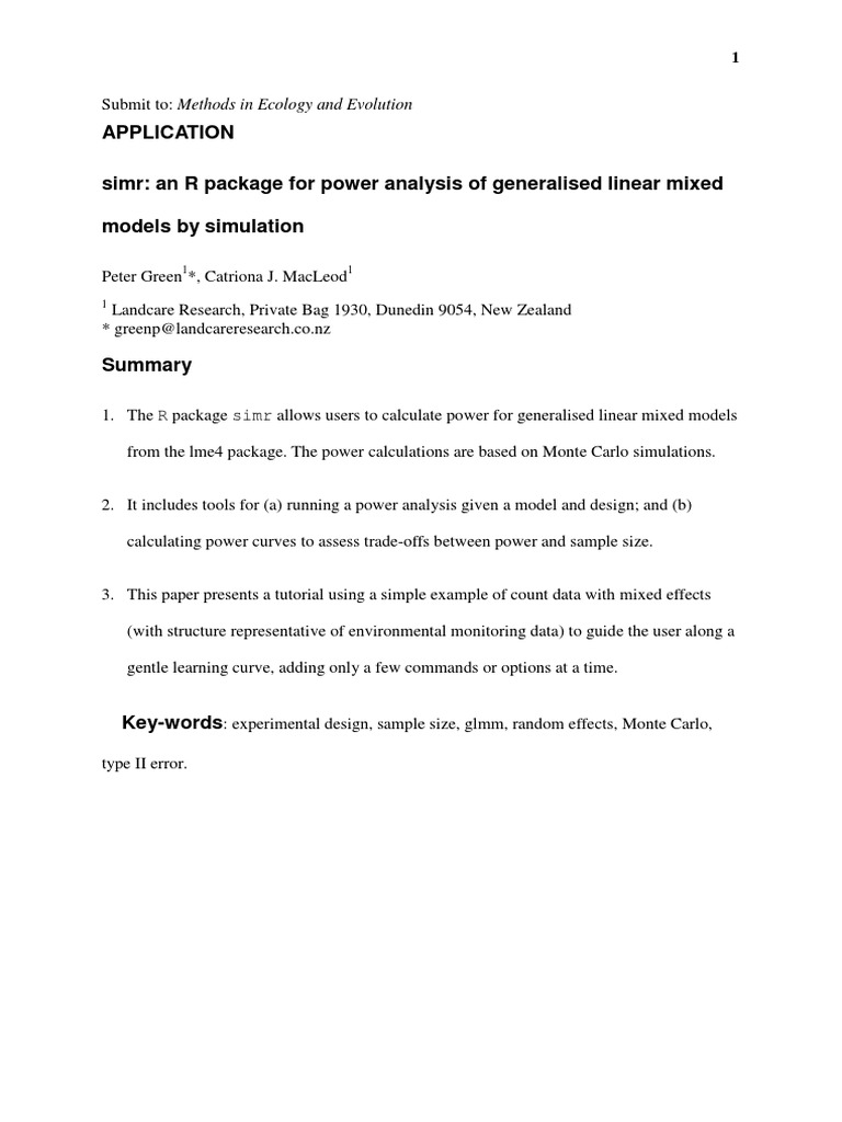 Simr Power Analysis For GLMMs | PDF | Statistical Power | Statistical ...