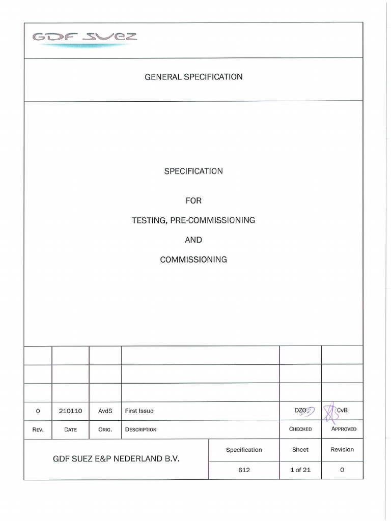 Specification For Testing and Commissioning | PDF