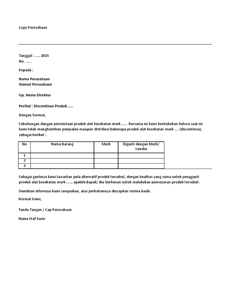Surat Keterangan Discontinue Produk Alat Kesehatan