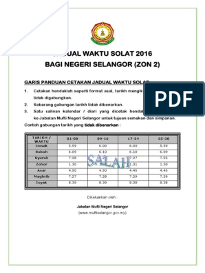 Waktu Solat Selangor 2016 Zon2 30okt2015