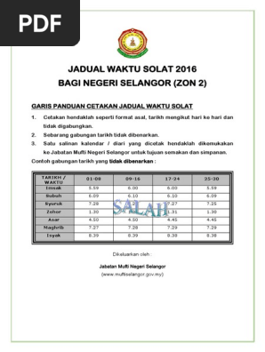 Waktu Solat Selangor 2016 Zon2 30okt2015