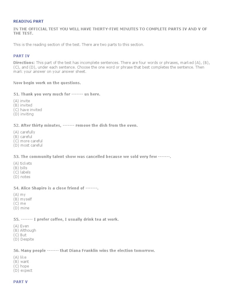 TOEIC Bridge Reading Practice Test | PDF