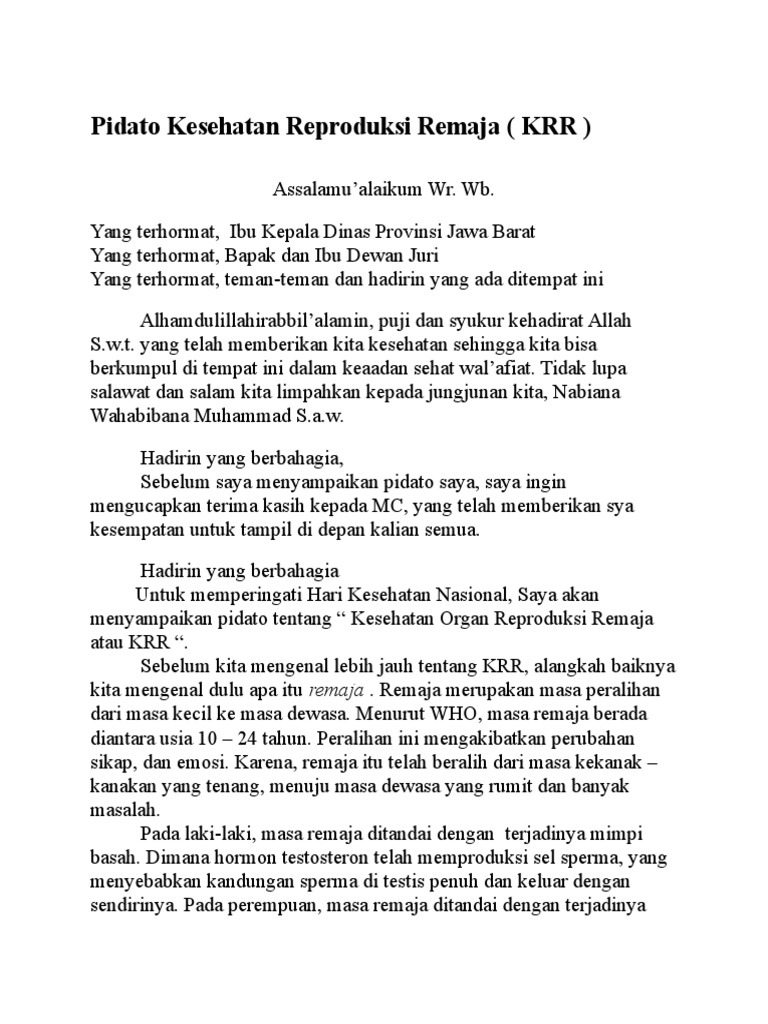 Pidato Kesehatan Reproduksi Remaja
