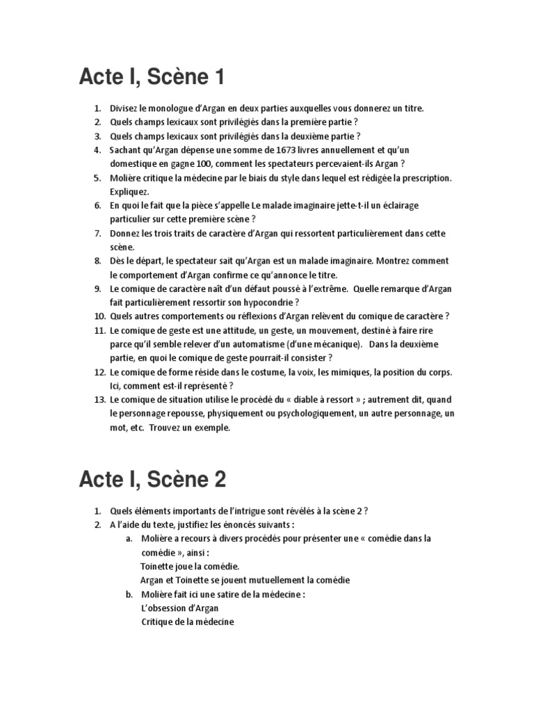 Le Malade Imaginaire Acte 1 Scene 2 Malade Imaginaire | PDF | Molière