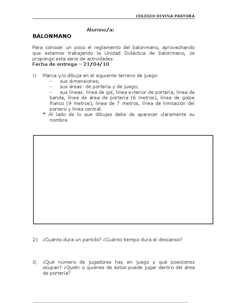 Balonmano Alumno A Deportes Deportes De Equipo