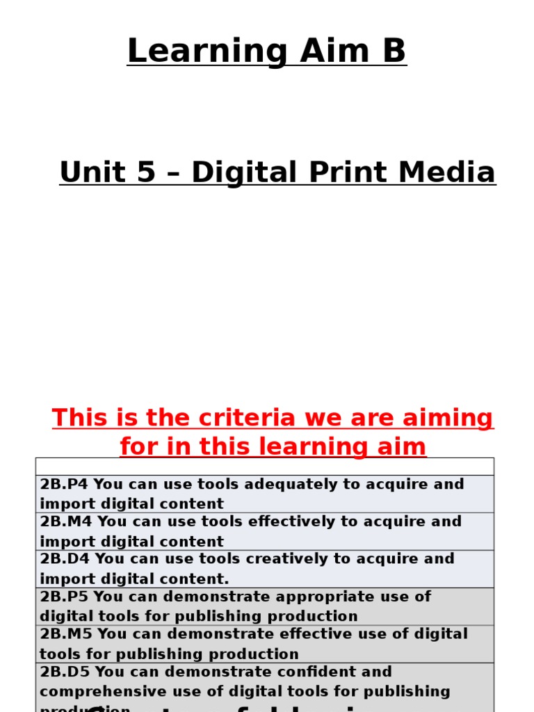 Digital Print Media: Learning Aim B Guide | PDF | Career & Growth | Art