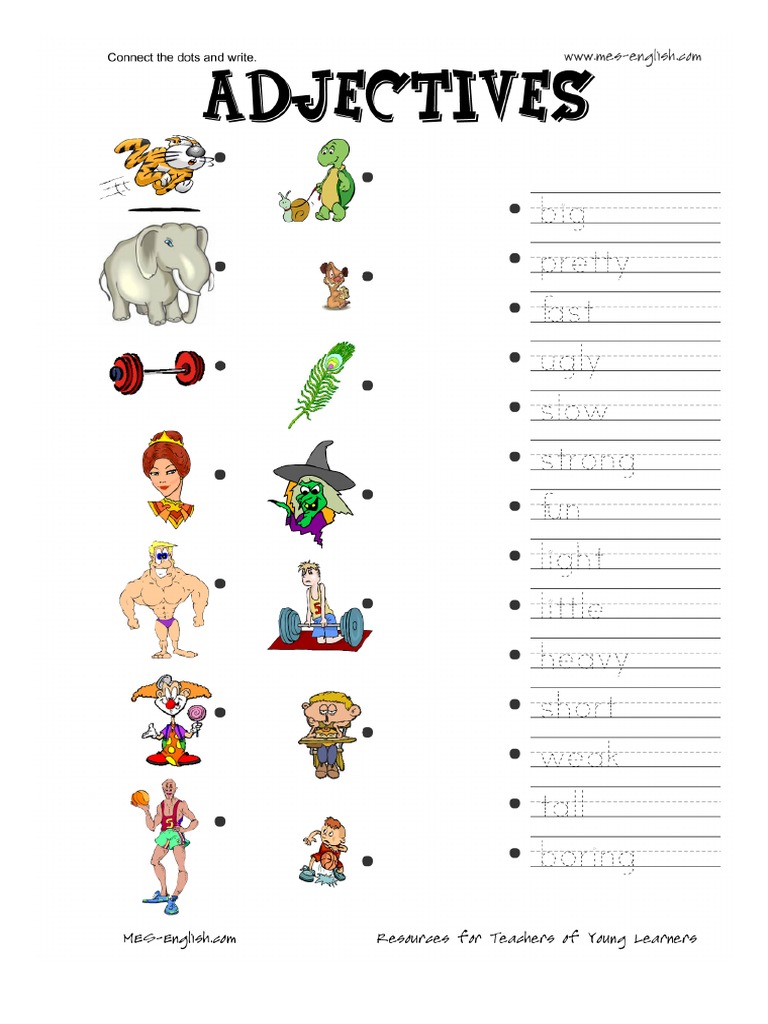 Free Printable Adjectives Spaghetti String and Adjectives Worksheets | PDF