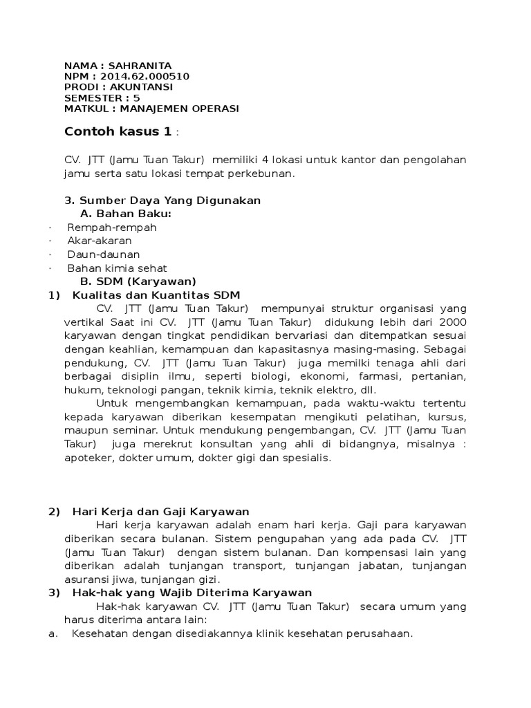 Contoh Kasus Manajemen Operasi