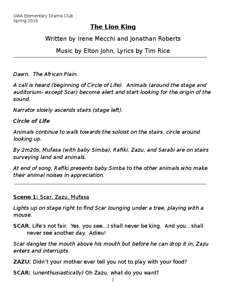 Lion King Script Gwa Leisure