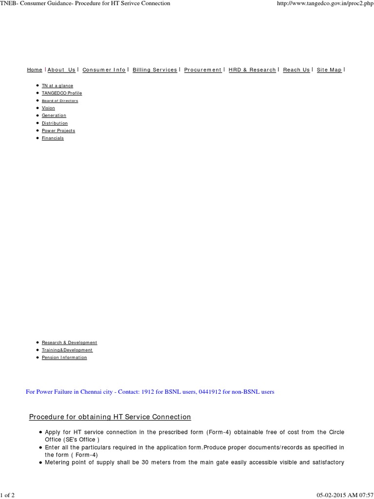 TNEB HT Service Connection Procedure | PDF | Receipt | Government ...