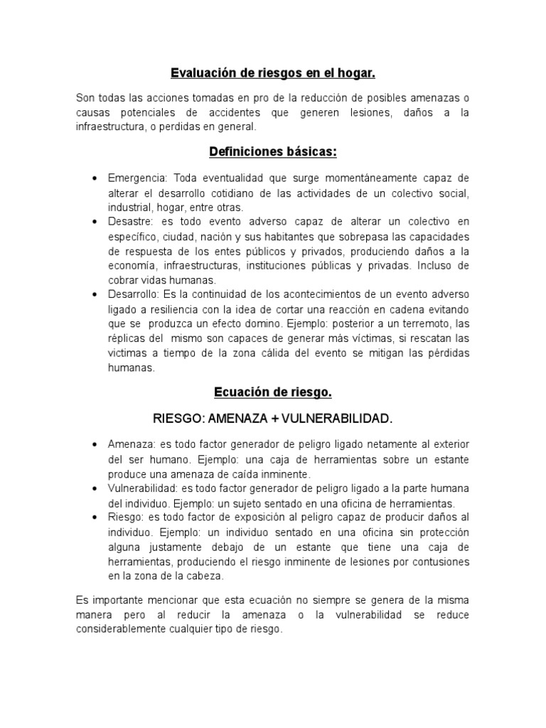 Evaluación de Riesgos en el Hogar | PDF | Desarrollo sostenible | Riesgo