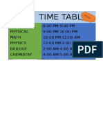 Daily study timetable for school subjects