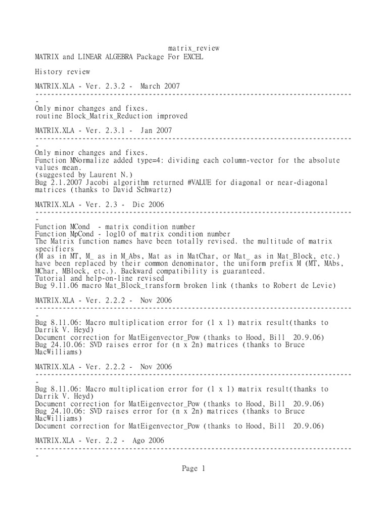 Matrix Review | PDF | Matrix (Mathematics) | Eigenvalues And Eigenvectors