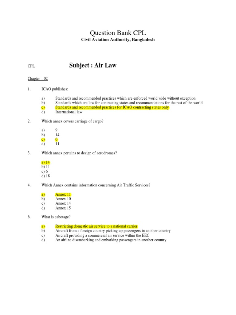 CPL Question Bank Air Law PDF Visual Flight Rules Instrument