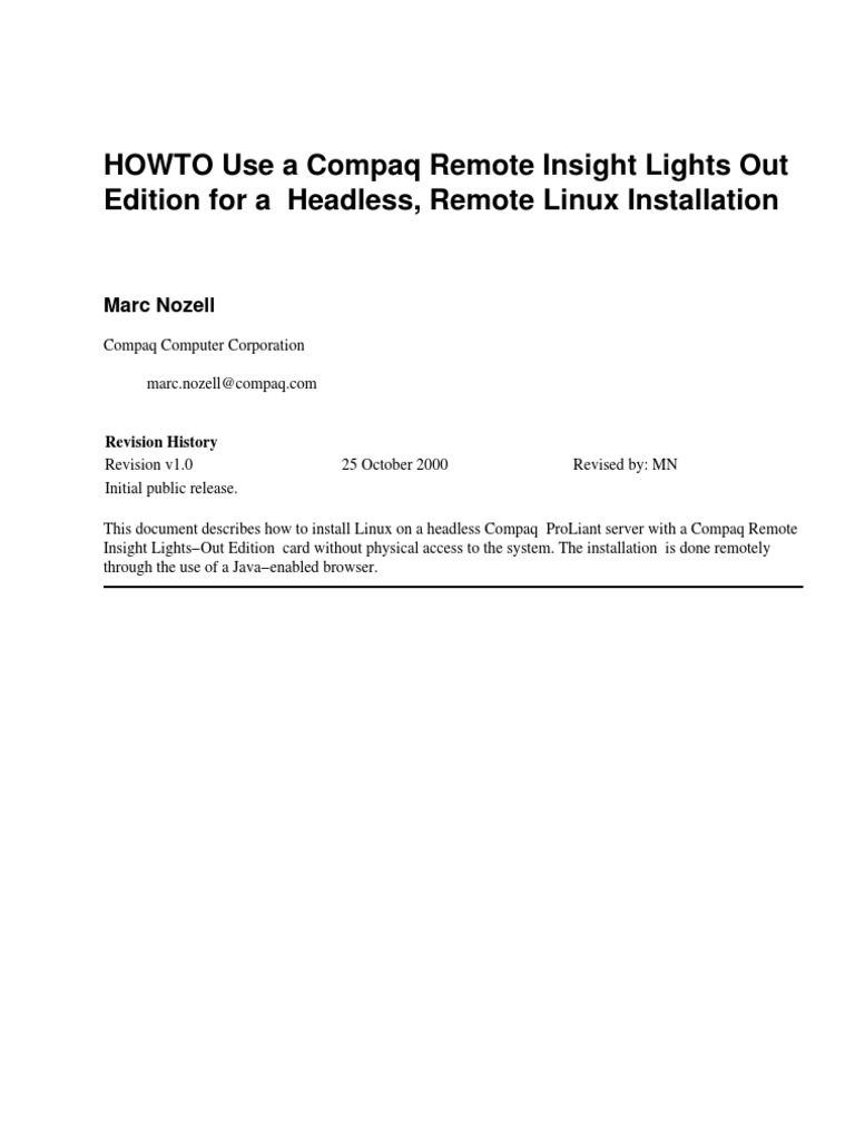 Compaq Remote Insight Board HOWTO PDF PDF Booting Installation