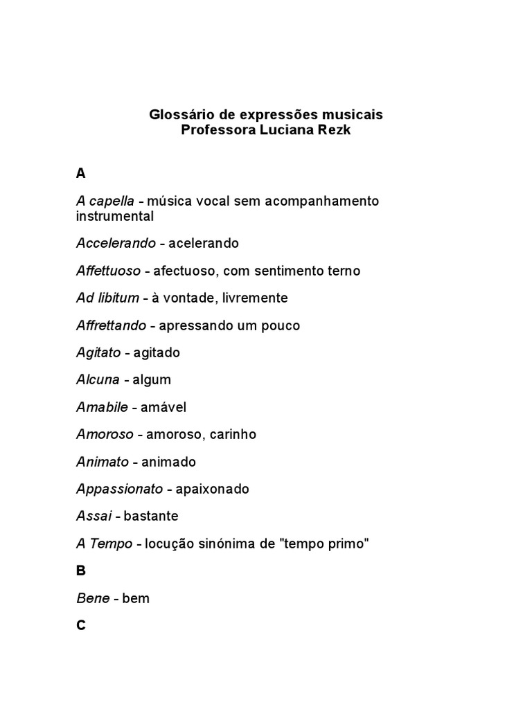 Glossário de Expressões Musicais | PDF | Técnicas musicais | Entretenimento