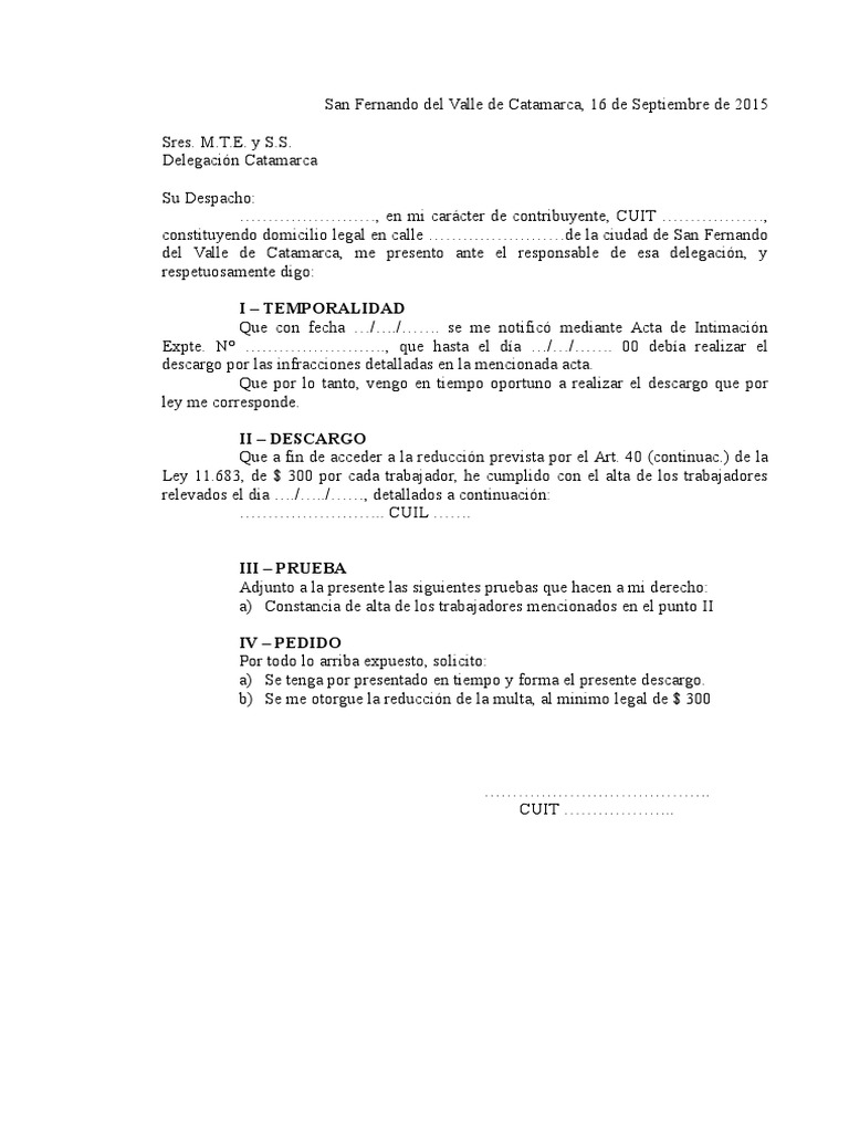 Modelo descargo Ministerio de Trabajo