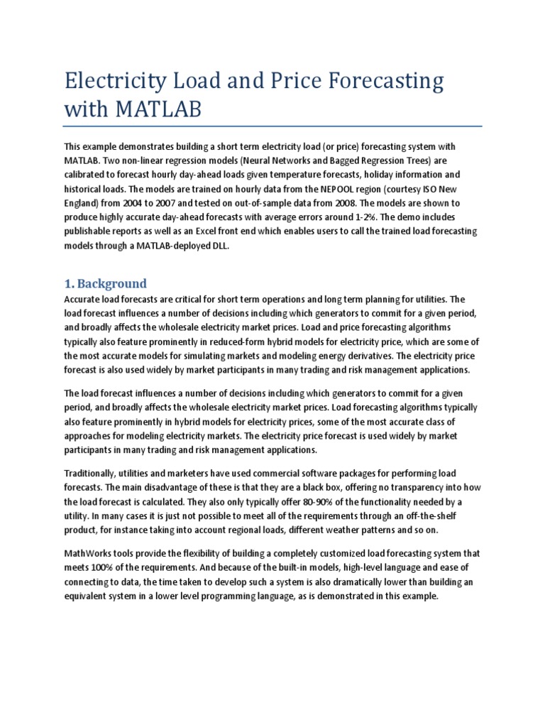 MATLAB Electricity Load Forecasting | PDF | Forecasting | Microsoft Excel