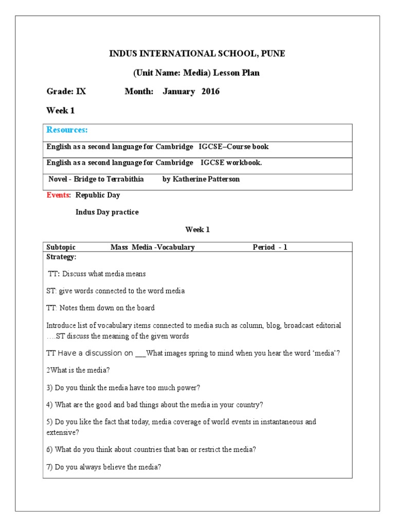 Grade 9 English Lesson Plan: Media Focus | PDF | Reading Comprehension ...