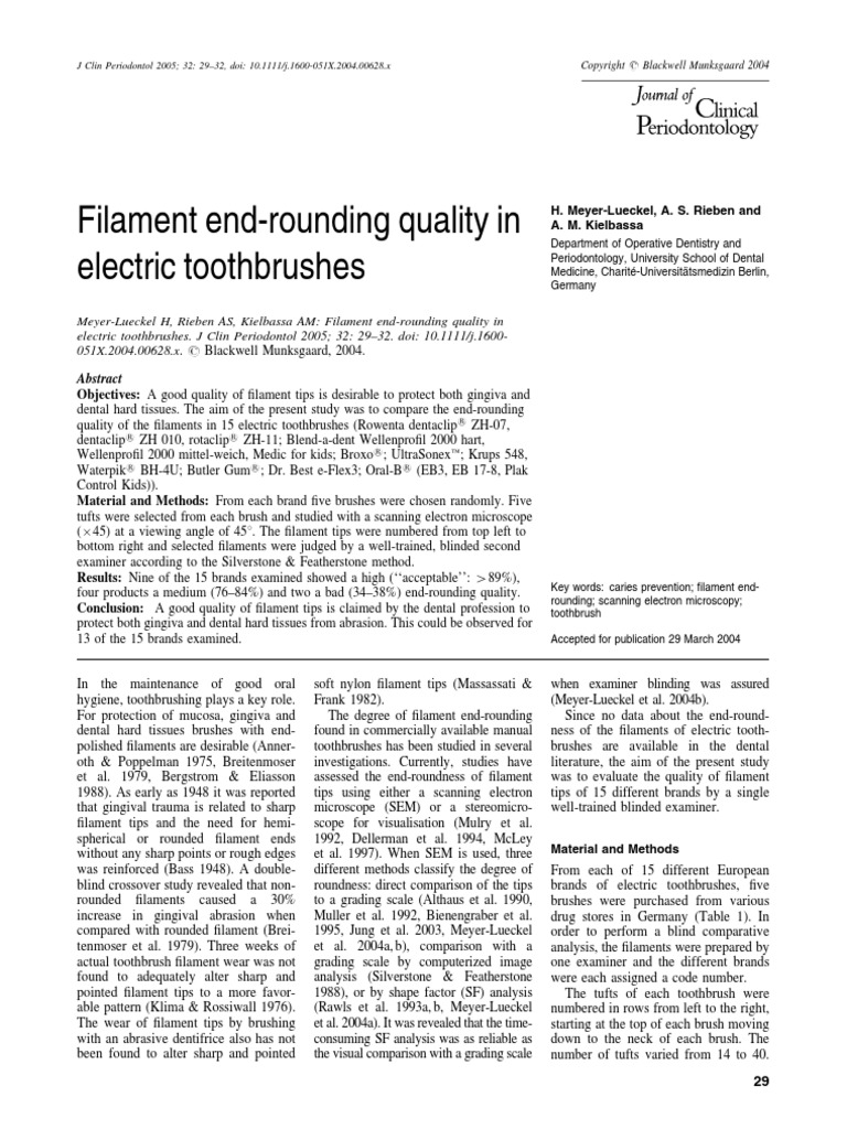 Filament End-Rounding Quality in Electric Toothbrushes | PDF | Scanning ...