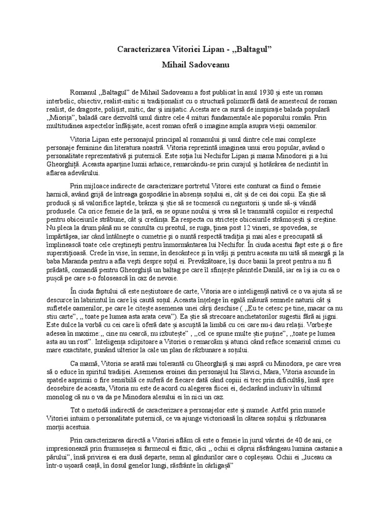 Caracterizarea Vitoriei Lipan Eseu Bac