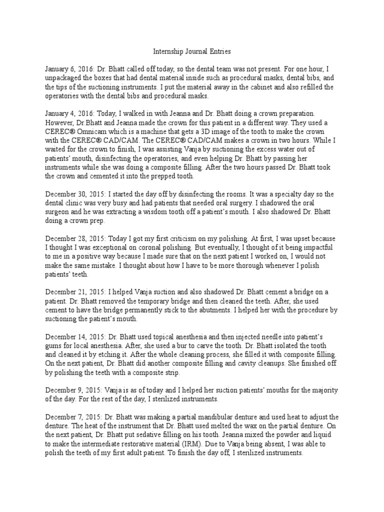 Internship Journal Entries | PDF | Dentures | Dentistry