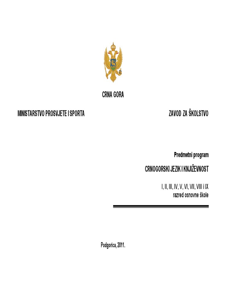 Predmetni Program Crnogorski Jezik Za Osnovnu Skolu | PDF