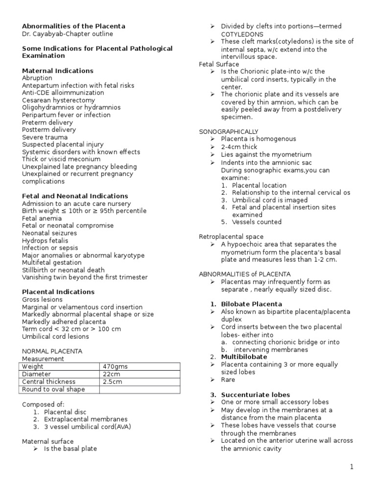 Placental Abnormalities Overview | PDF | Placenta | Fetus
