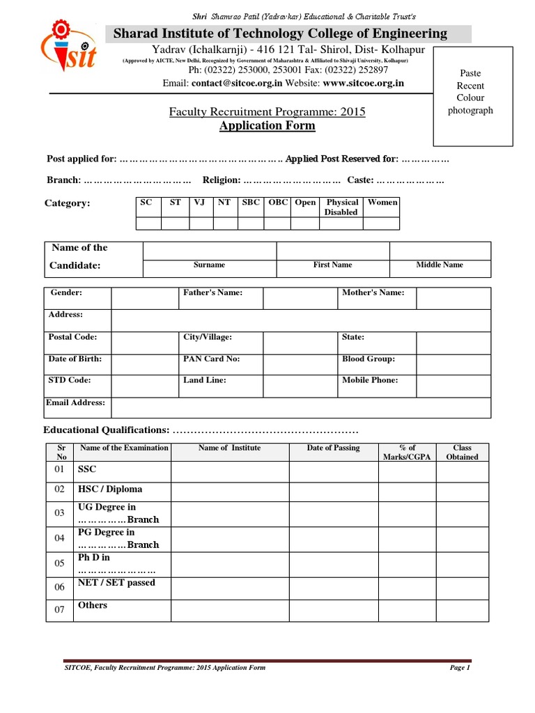 SITCOE M.Tech Admission Application 2015 | PDF | Doctor Of Philosophy ...